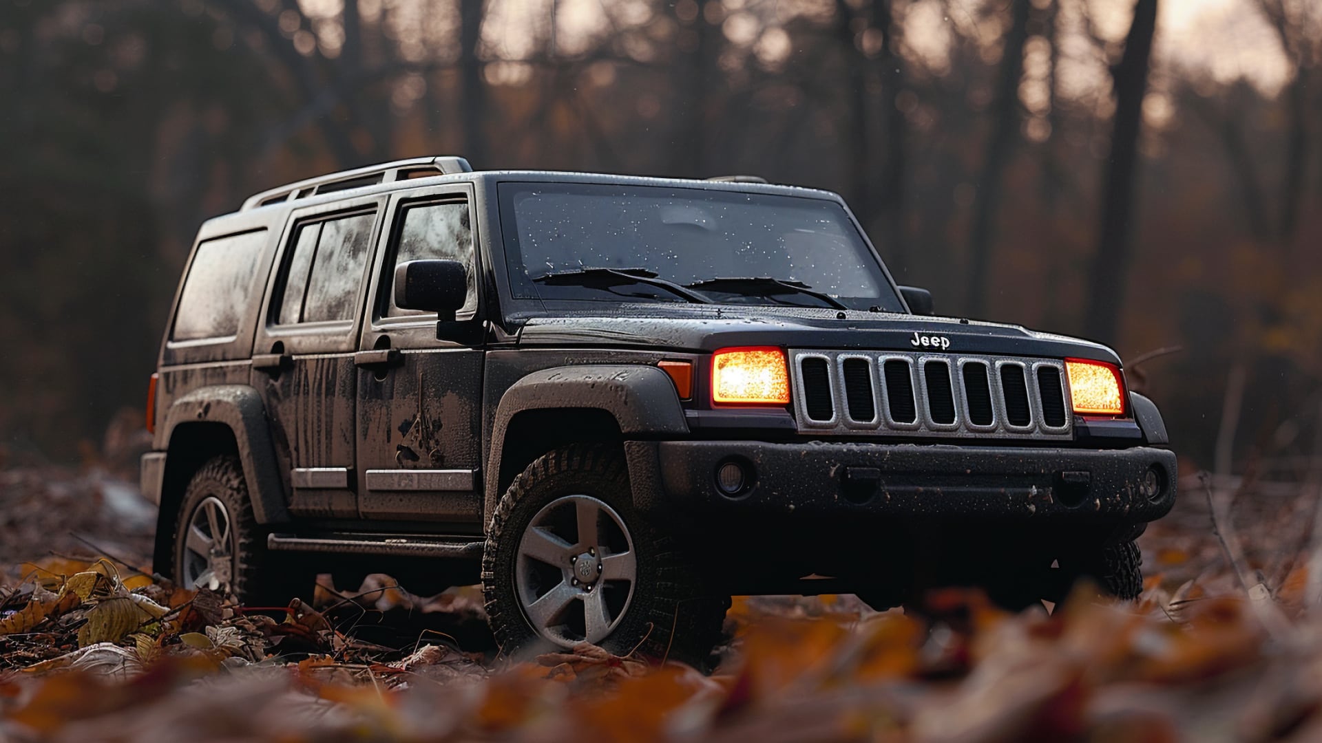 Avoid Jeep Commanders.|a white jeep parked in front of a brick building.