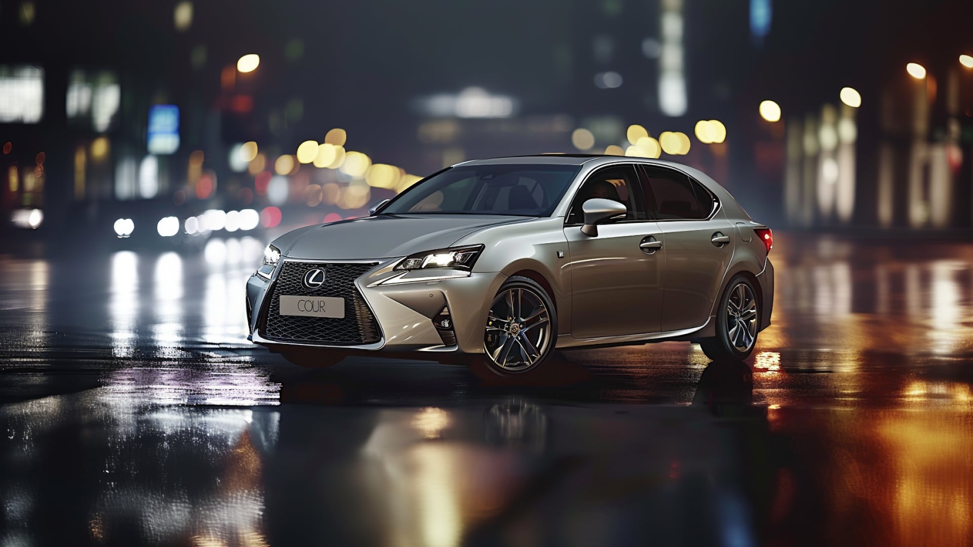 A Lexus CT200h parked on a wet road.