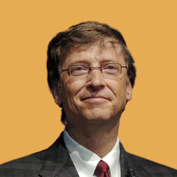 a man in a suit and tie with a yellow background.