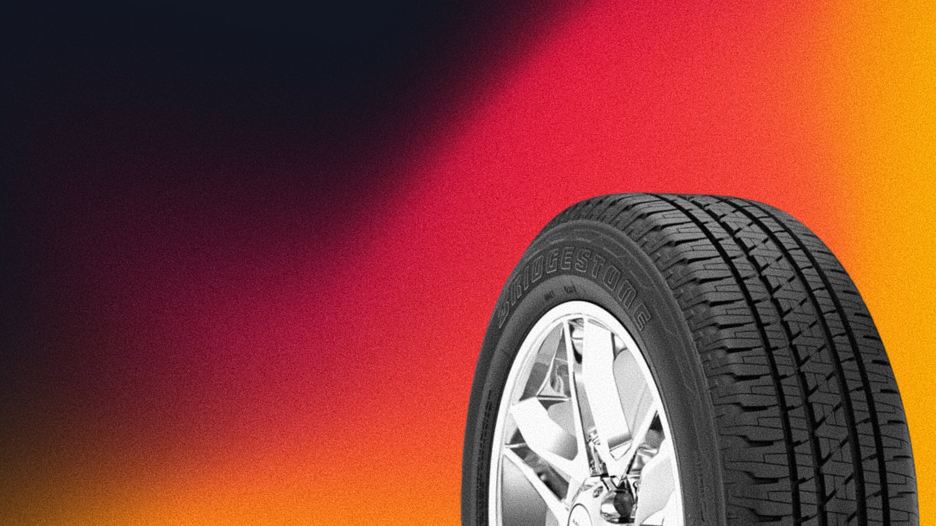 a close up of a tire on a colorful background.