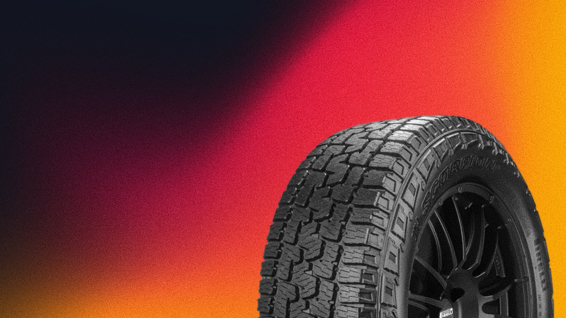 a close up of a tire on a colorful background.
