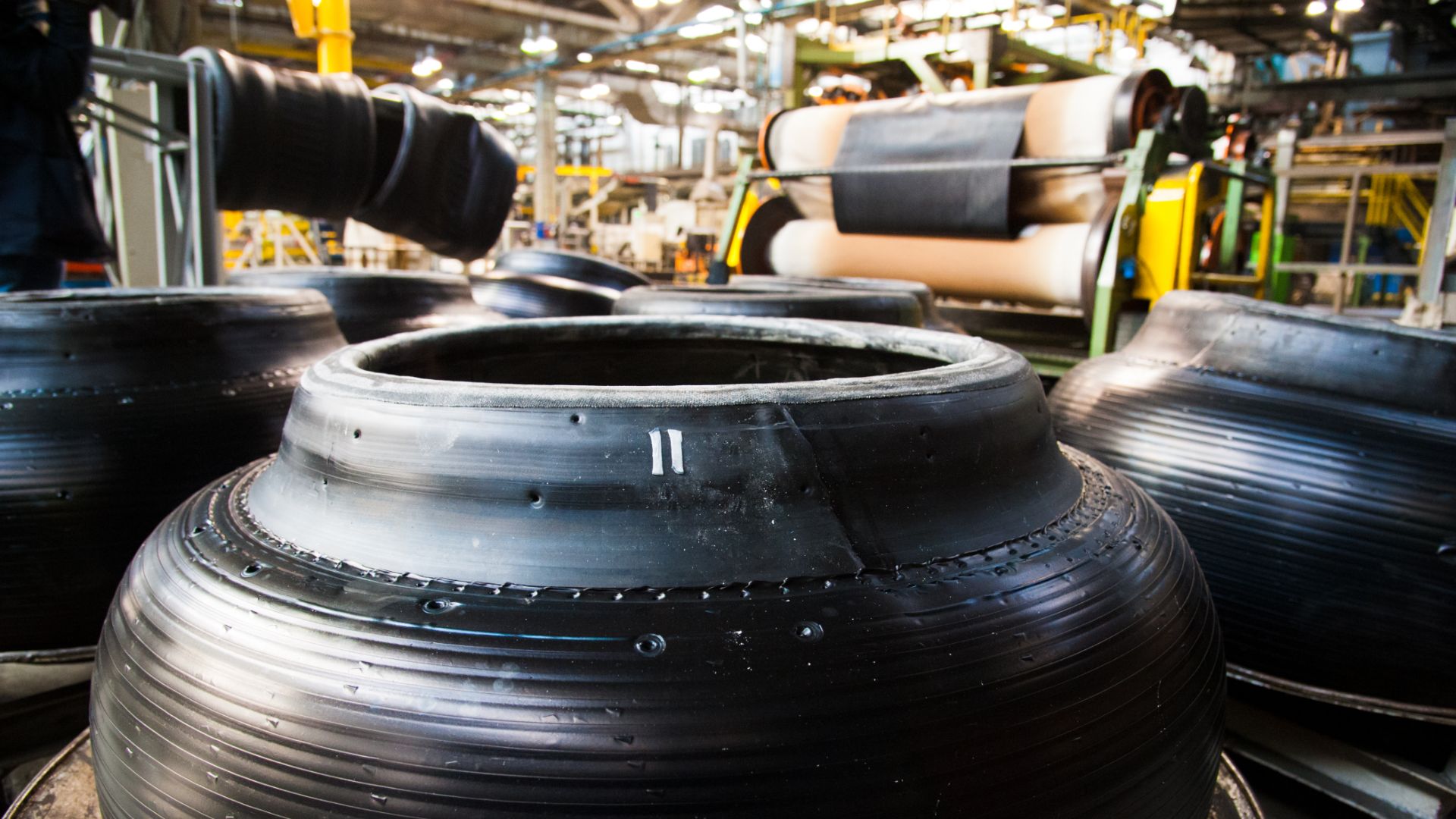a group of tires sitting on top of a floor.
