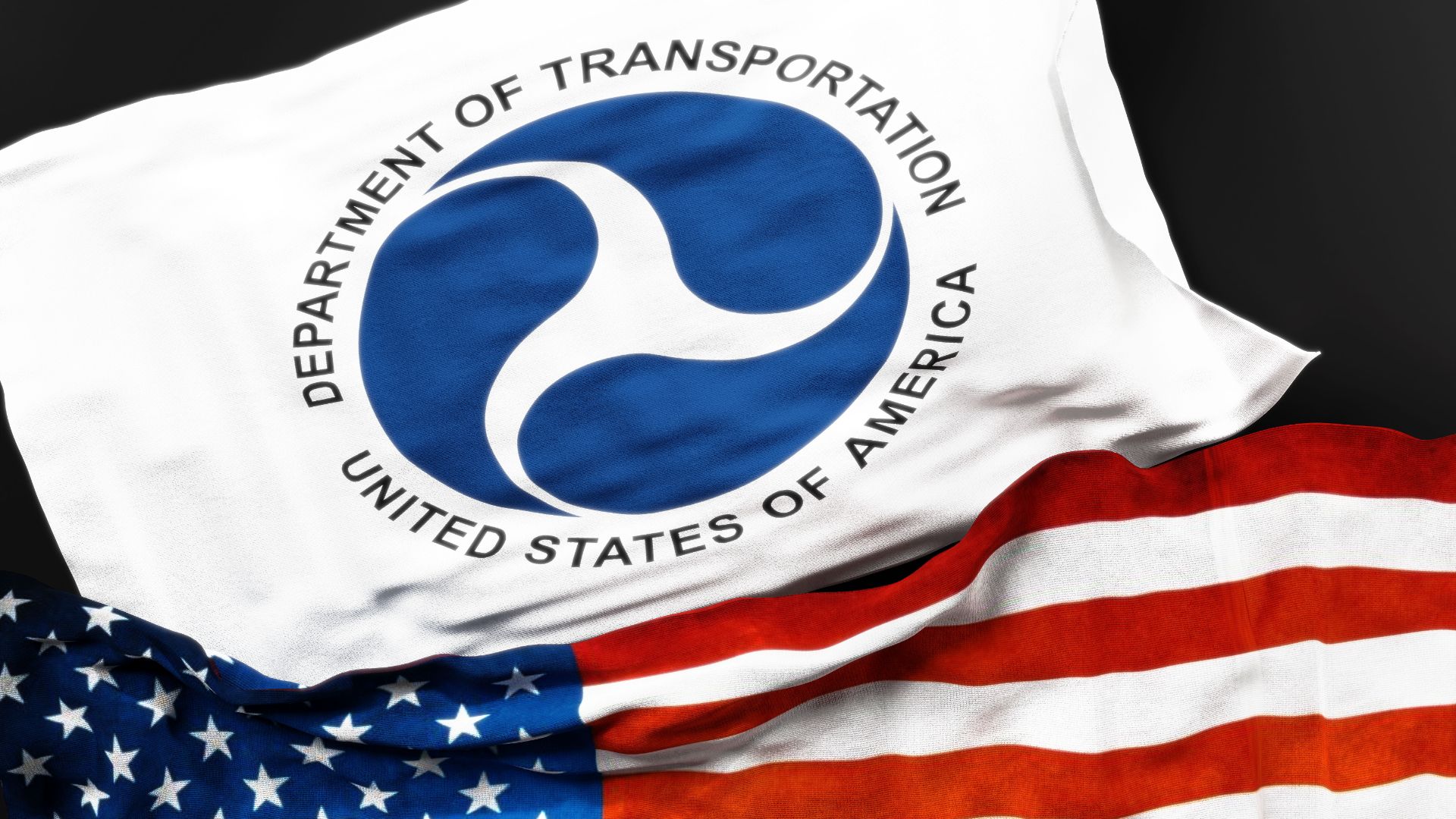 the department of transportation and the united states of america flag.