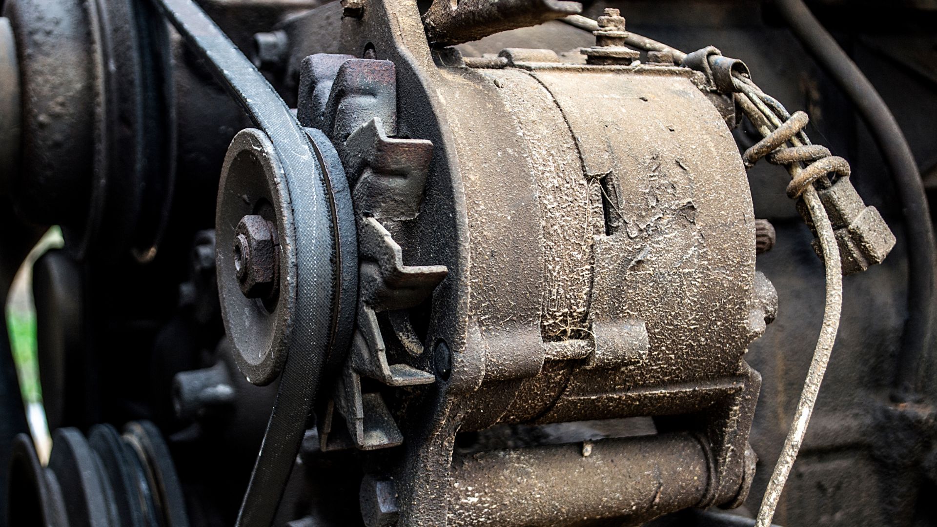 a close up of an old train engine.