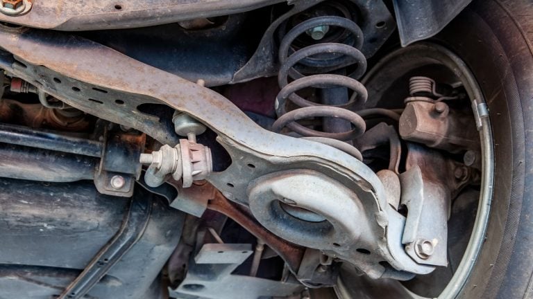 a close up of a car's brake assembly.