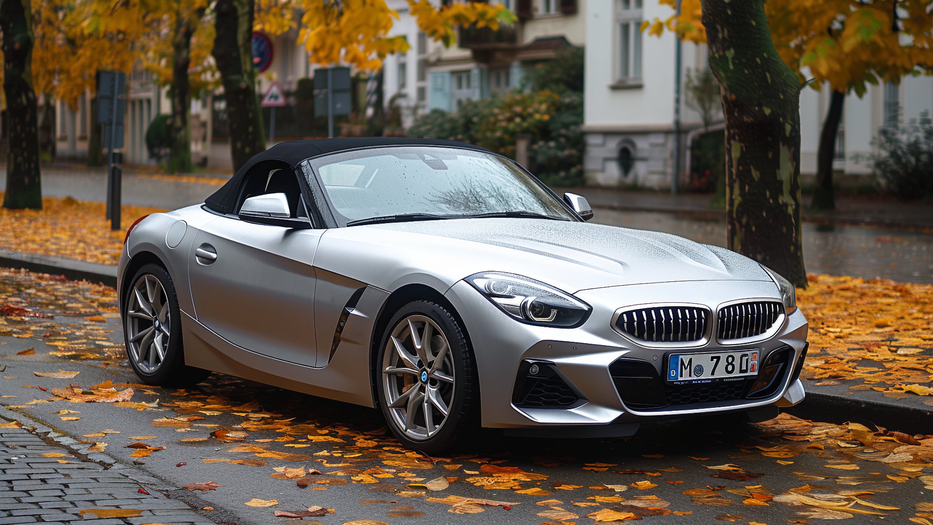 The BMW Z4 roadster is parked on the street.