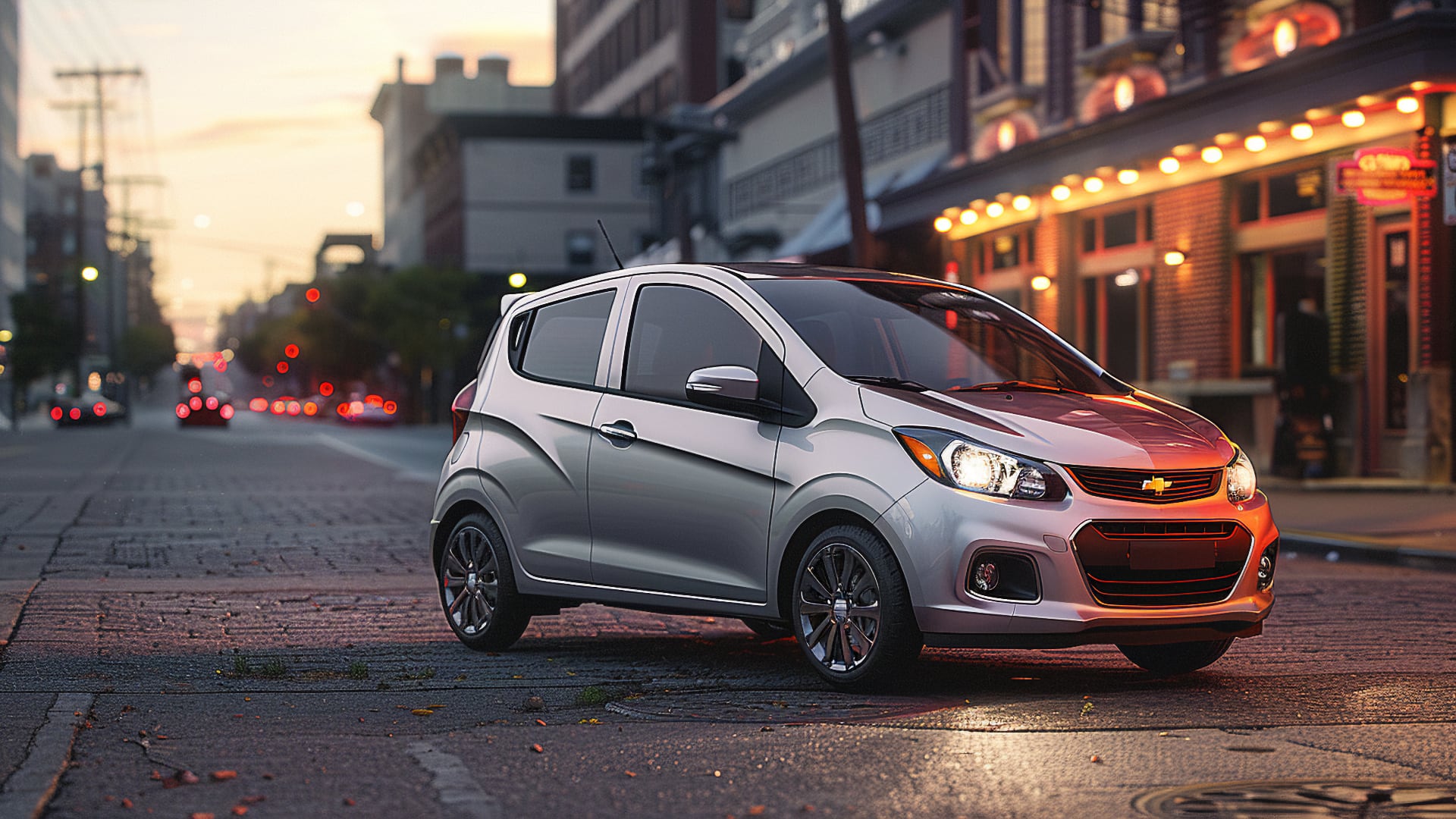 The 2019 Chevrolet Spark is parked on a city street.