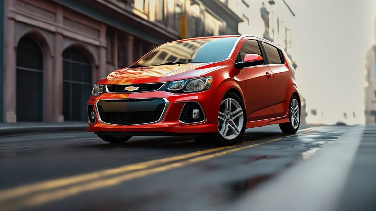 The 2019 Chevy Sonic is driving down a city street.