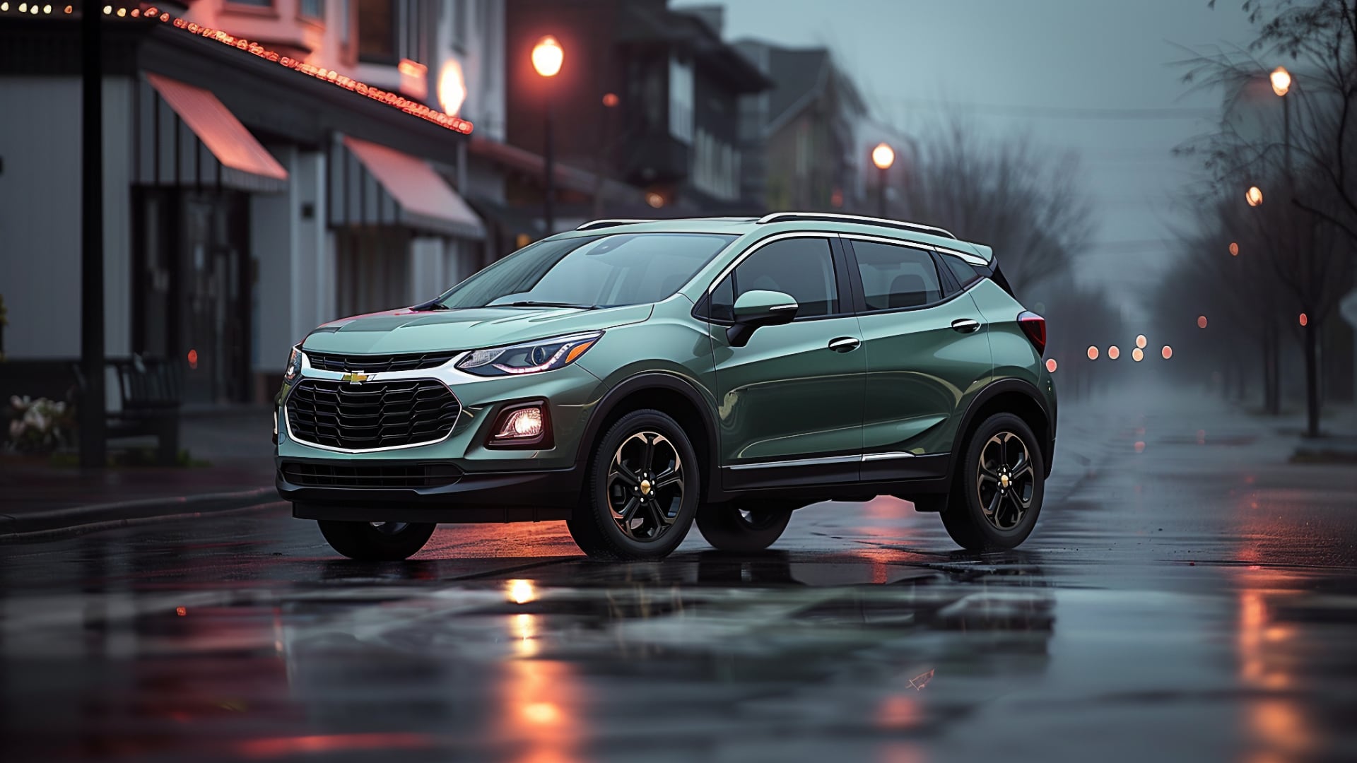 The 2019 Chevy Trax, one of the years to avoid, is parked on a wet street.