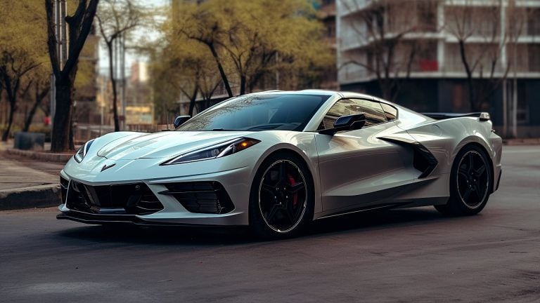 The 2019 Chevrolet Corvette Stingray, a classic C7 model, is cruising down the street.