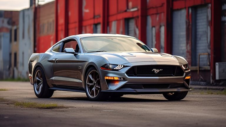 The 2019 Ford Mustang GT is parked in front of a building.