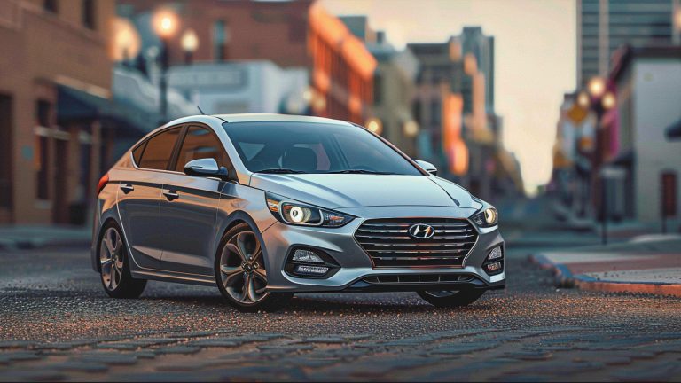 The 2019 Hyundai Accent, a year to avoid, is parked on a city street.