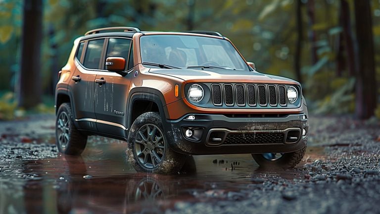 The 2020 Jeep Renegade navigates through a muddy terrain.