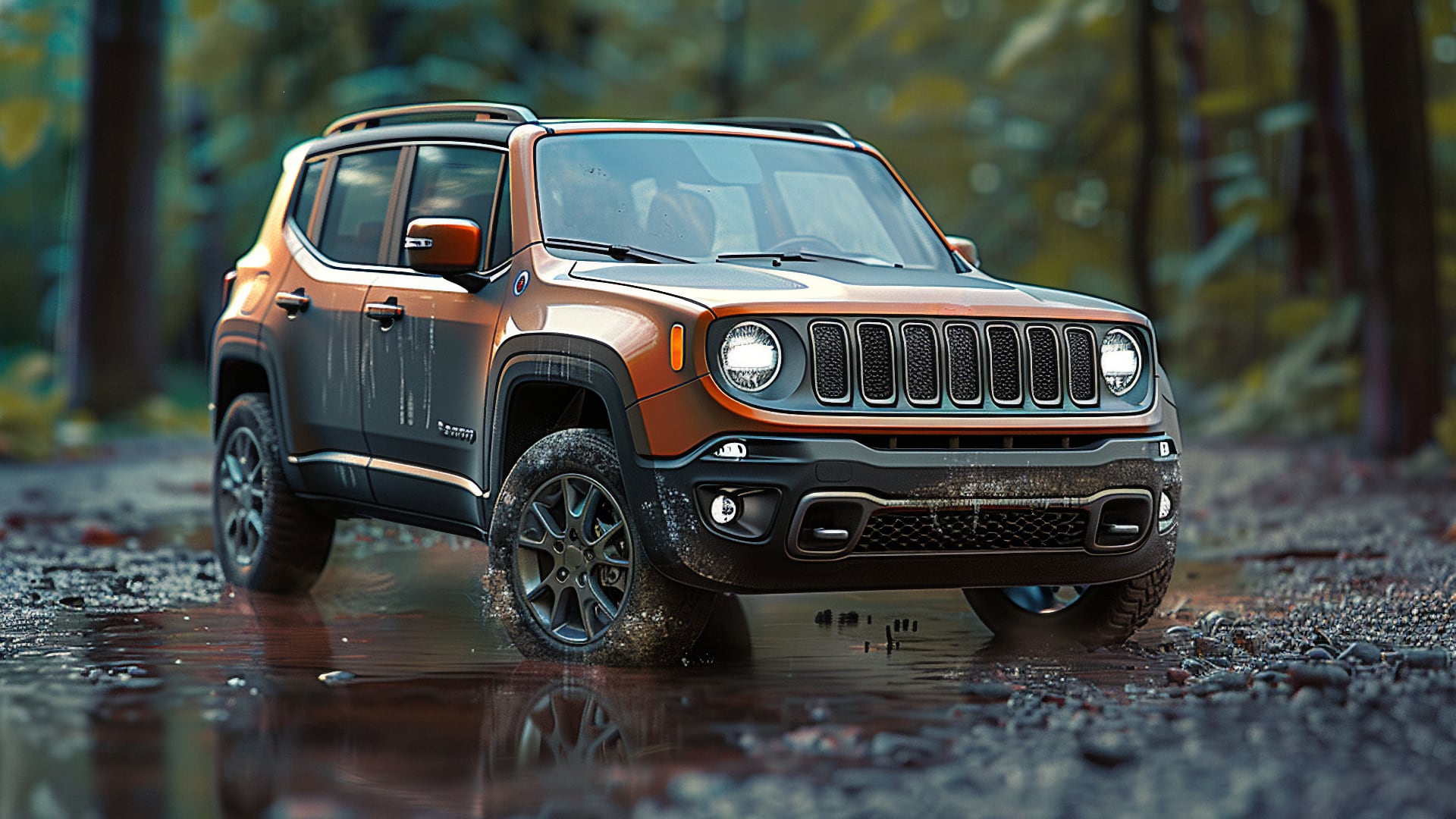 The 2020 Jeep Renegade navigates through a muddy terrain.