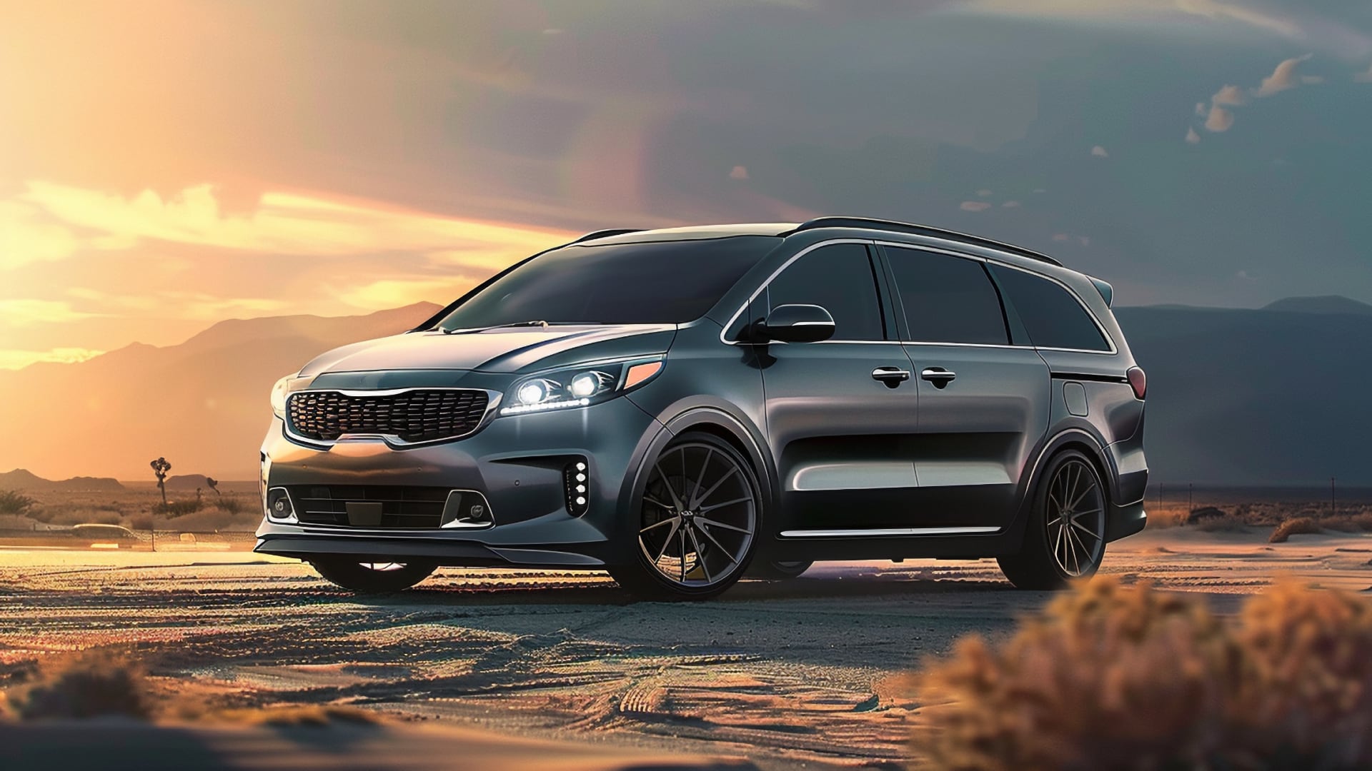 The 2019 Kia Sedona, one to avoid, is parked in the desert.
