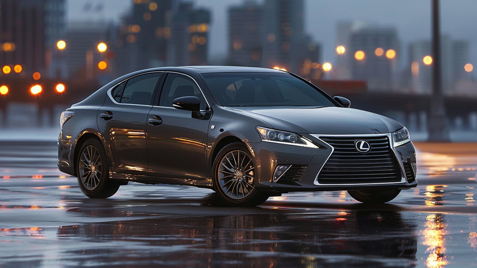The 2018 Lexus ES 350 is parked on a wet street.