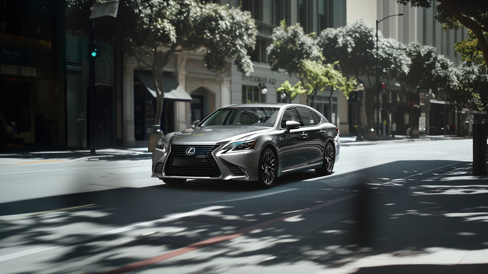 The 2019 Lexus LS 460 is driving down a city street.