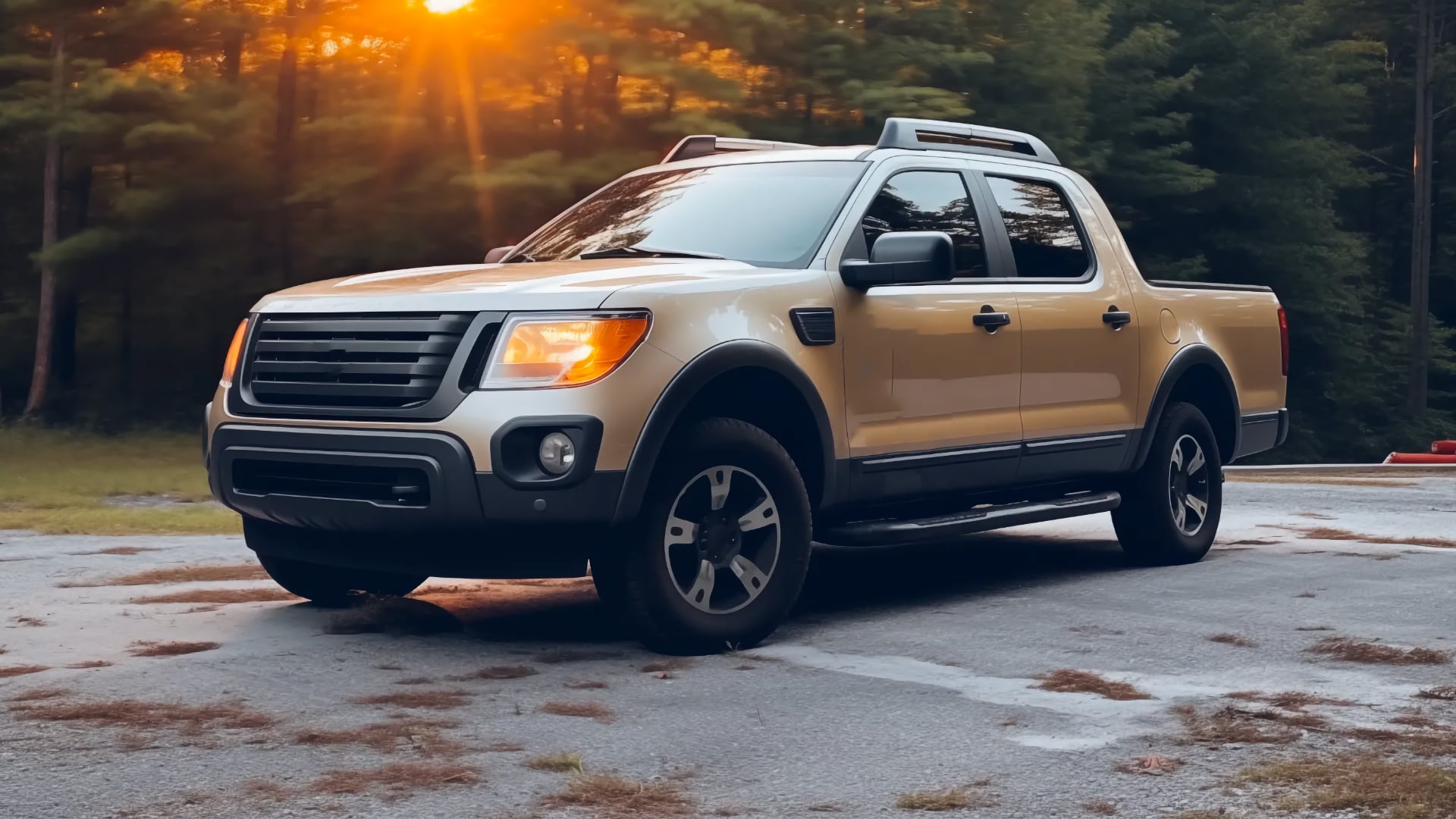 A tan Ford Ranger is parked in a parking lot.