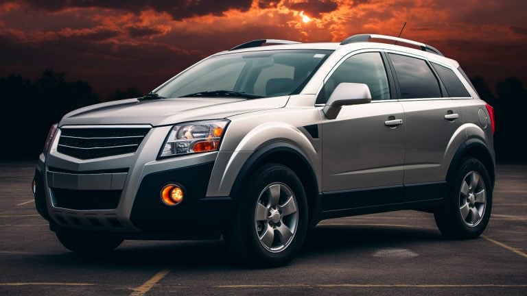 A silver Saturn Vue SUV is parked in a parking lot.