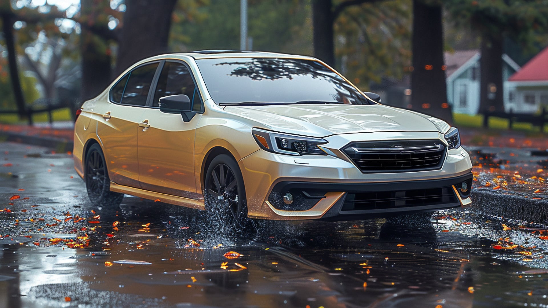 The 2019 Subaru Impreza is driving in the rain.
