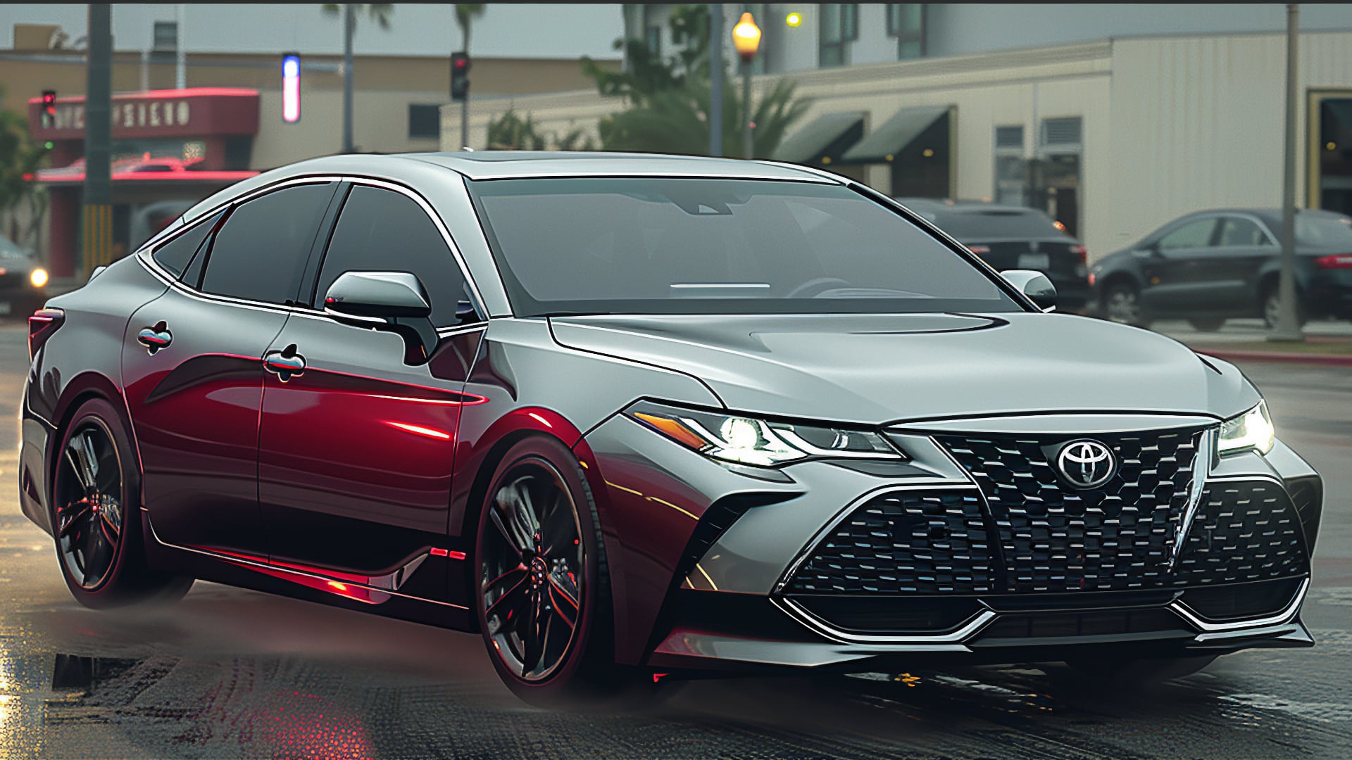 The Toyota Avalon from 2019 is cruising down the street.