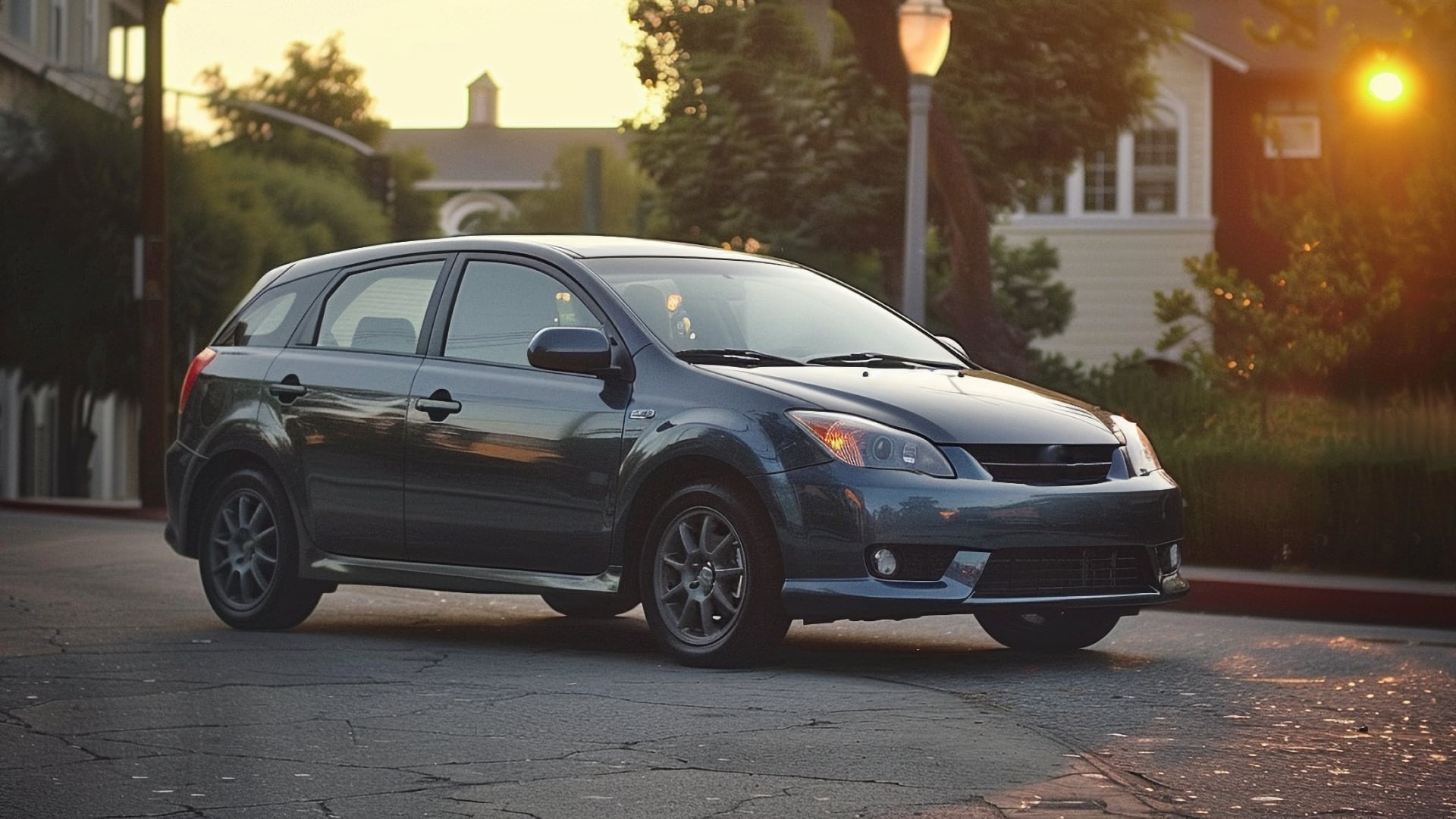 A Toyota Matrix parked on the street.
