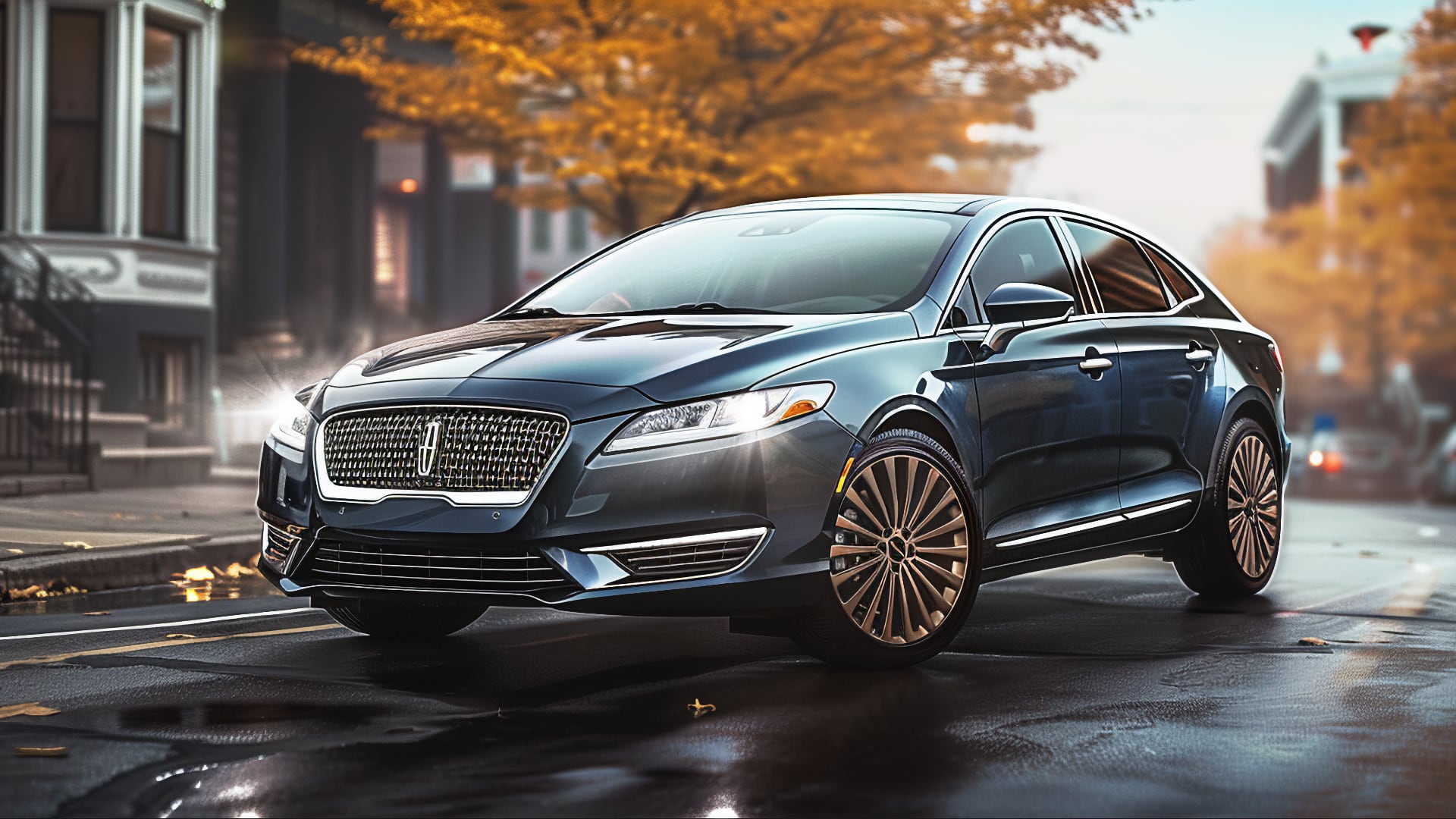 The 2019 Lincoln MKZ cruises through a bustling city street.