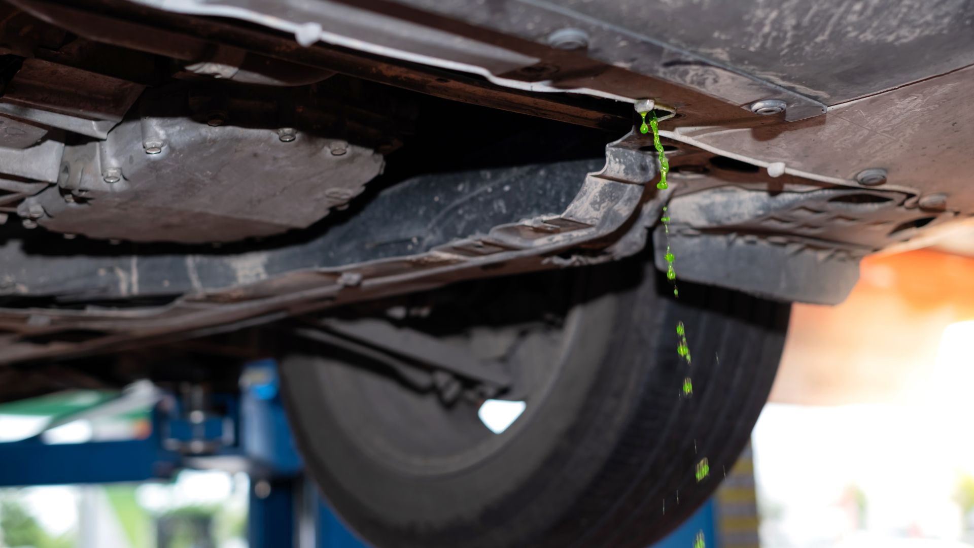 a close up of the underside of a vehicle.