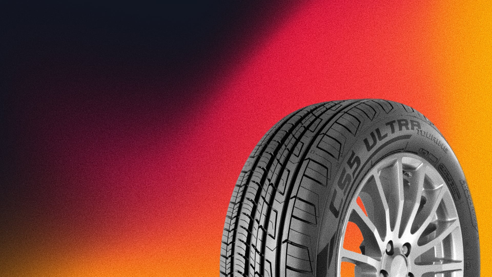 a close up of a tire on a colorful background.