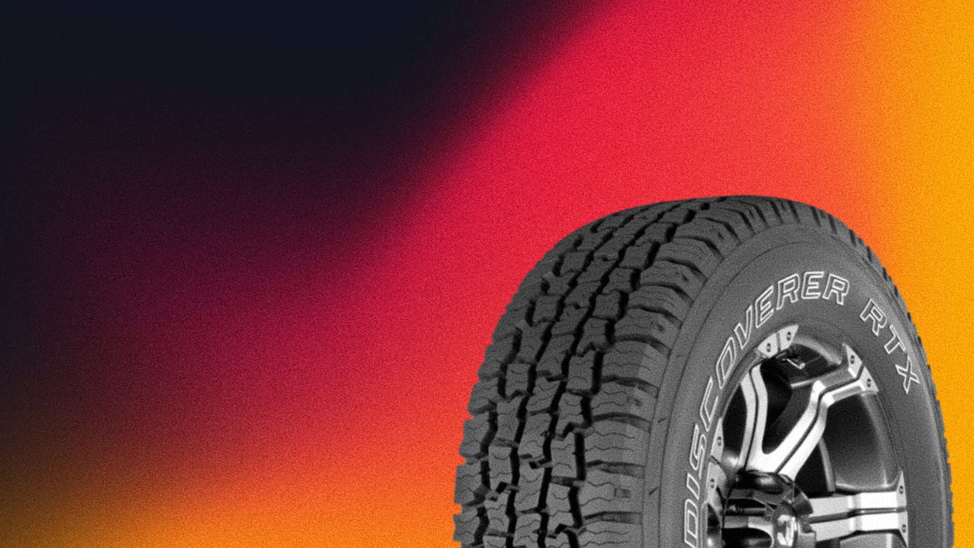 a close up of a tire on a colorful background.