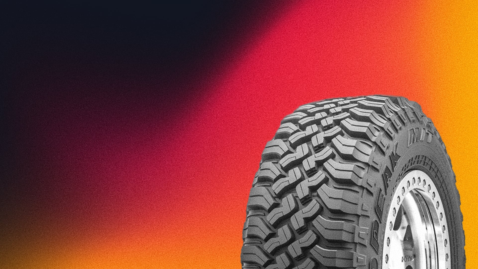 a truck tire on a multicolored background.