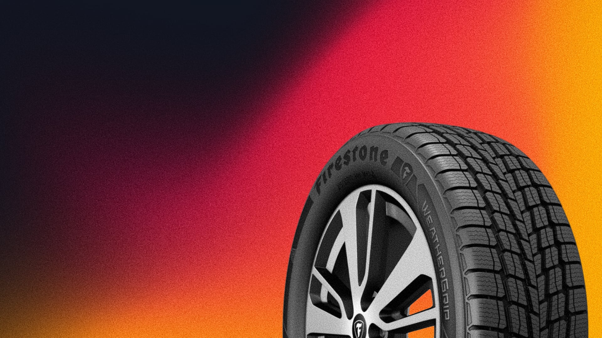 a tire on a multicolored background.