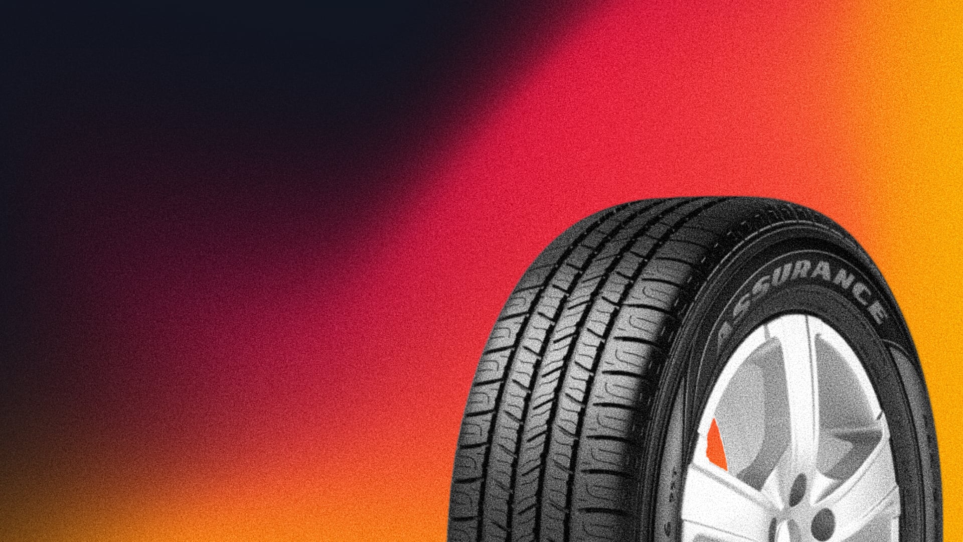 a close up of a tire on a colorful background.