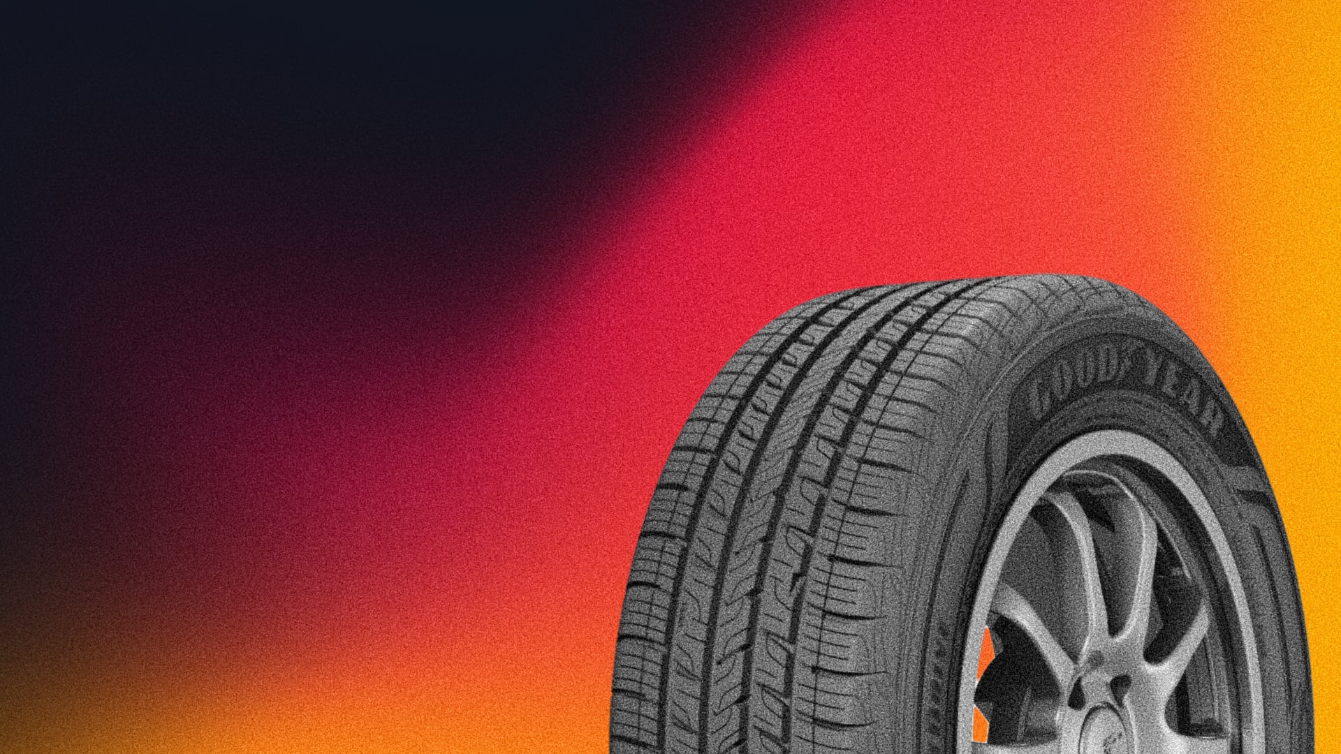 a close up of a tire on a colorful background.