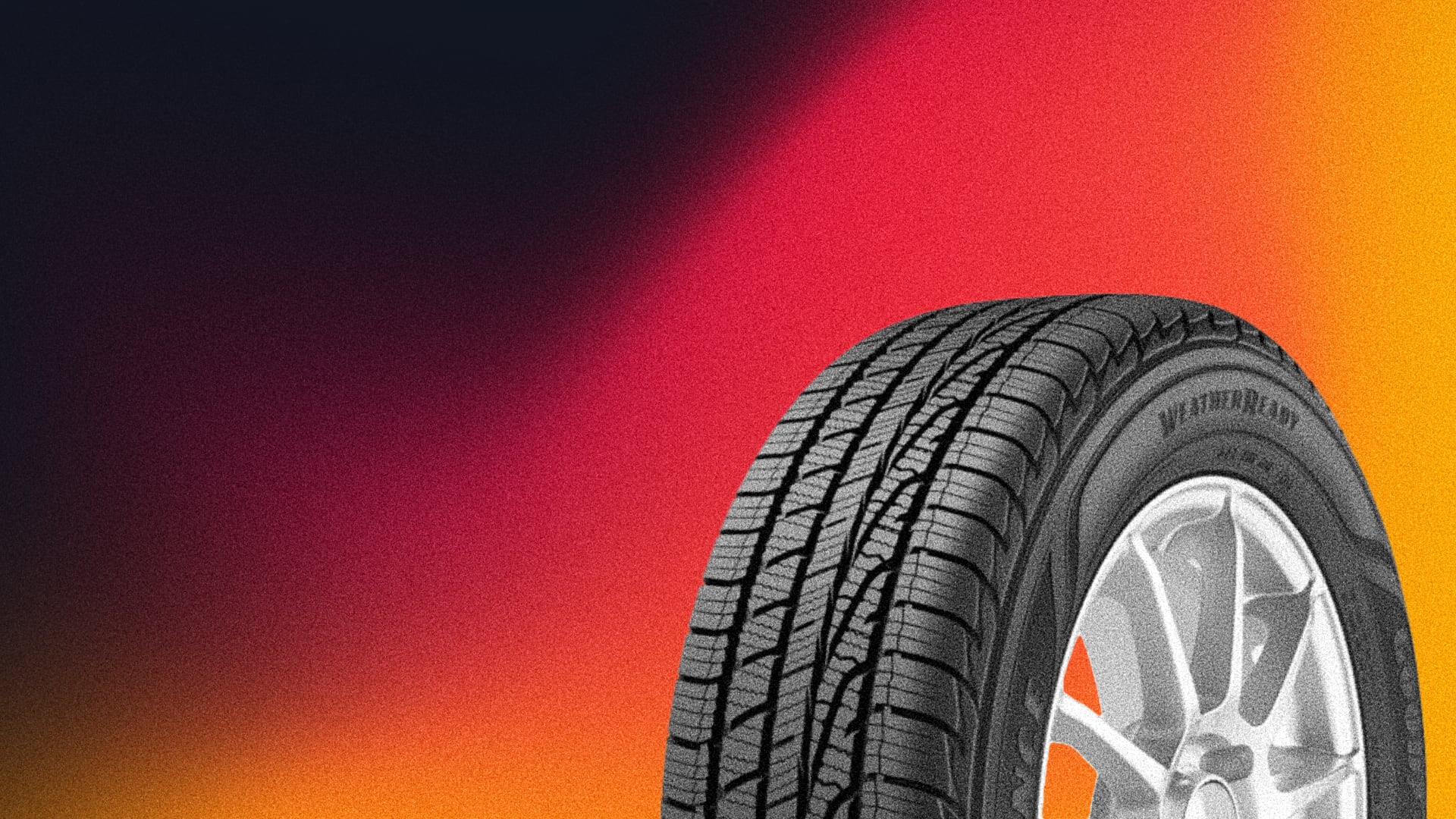 a close up of a tire on a colorful background.