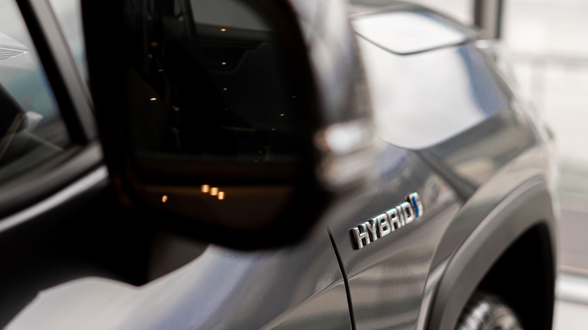 a close up of a car's side view mirror.