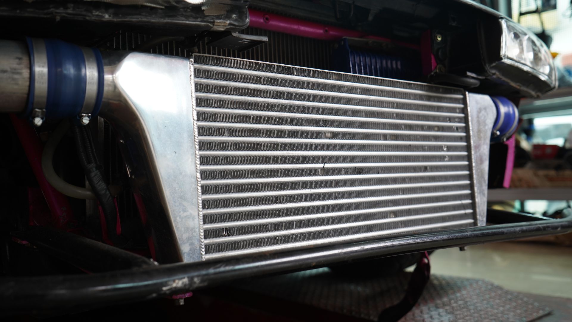 a close up of a radiator on a vehicle.