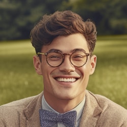 a man wearing glasses and a bow tie.