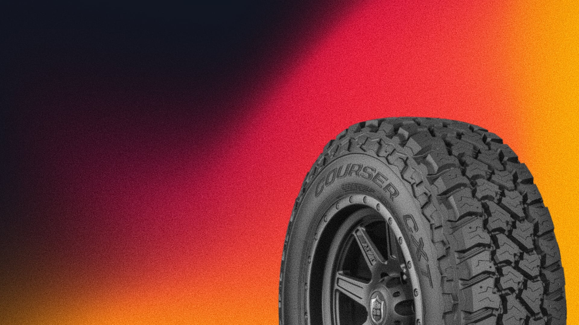 a close up of a tire on a colorful background.