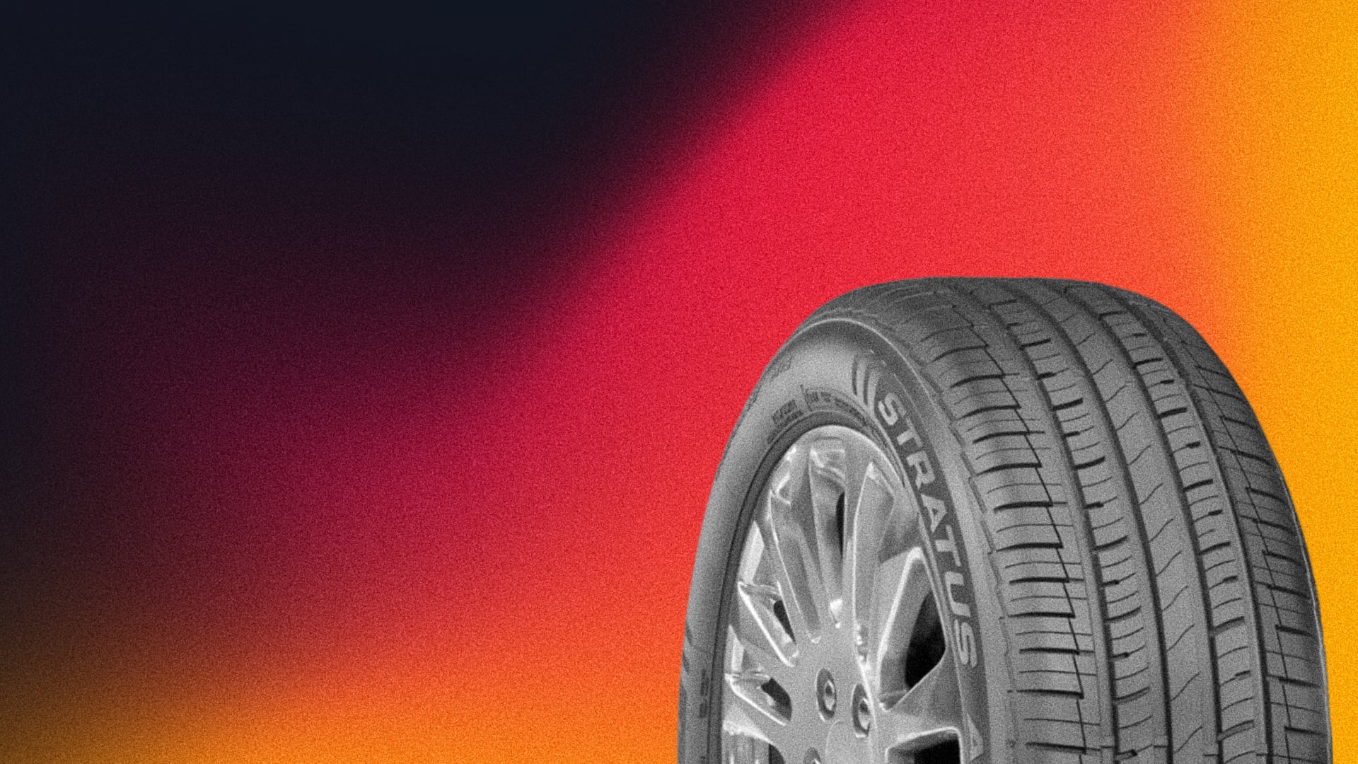 a close up of a tire on a colorful background.