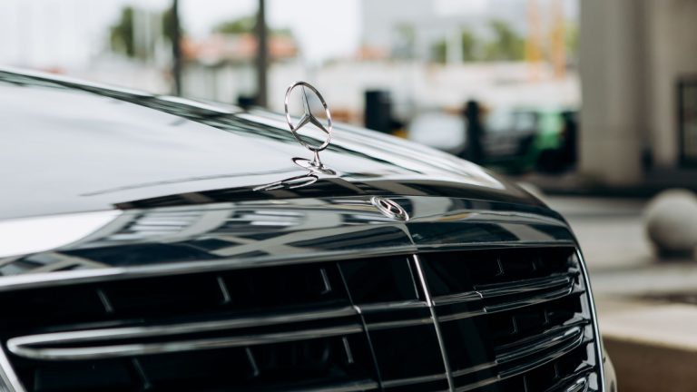 a close up of the front grill of a car.