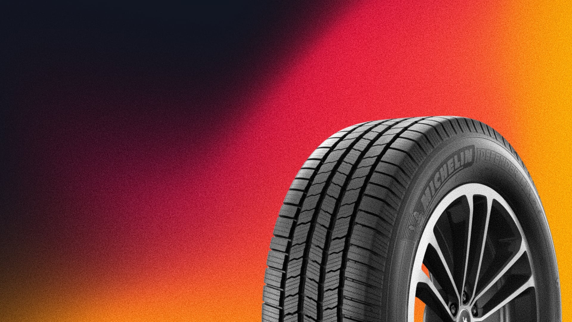 a close up of a tire on a colorful background.