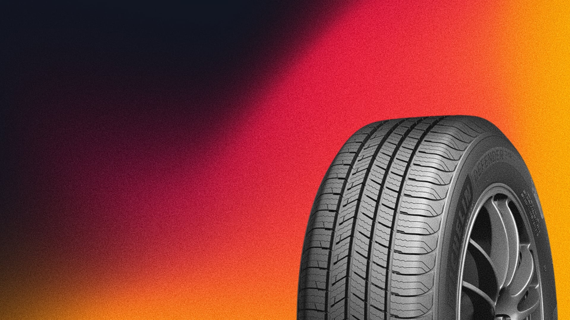 a close up of a tire on a colorful background.