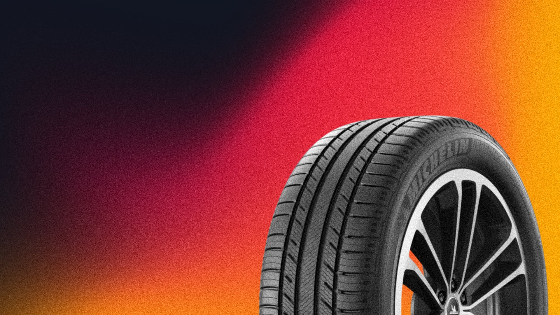 a close up of a tire on a colorful background.