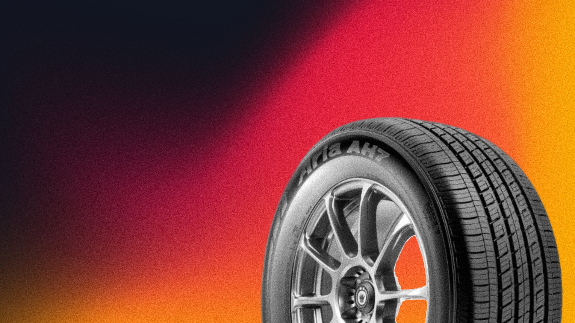 a close up of a tire on a colorful background.