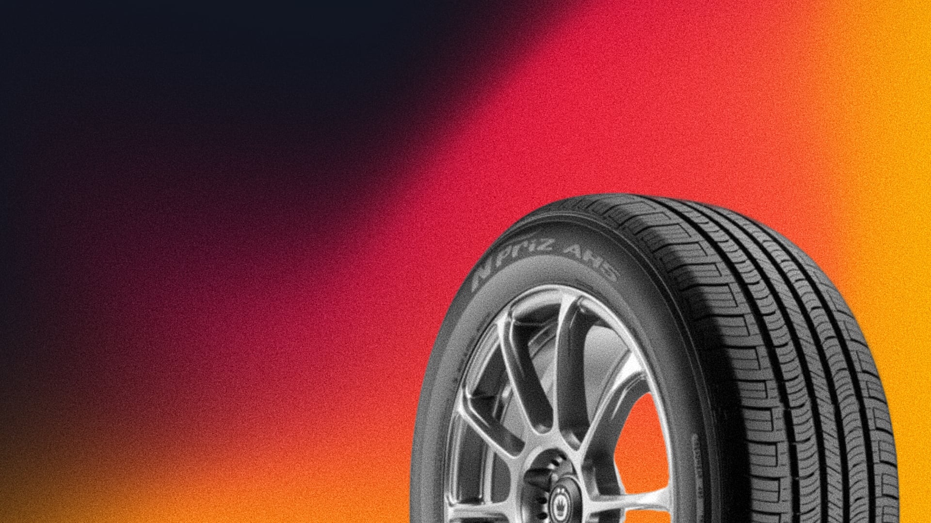 a close up of a tire on a colorful background.