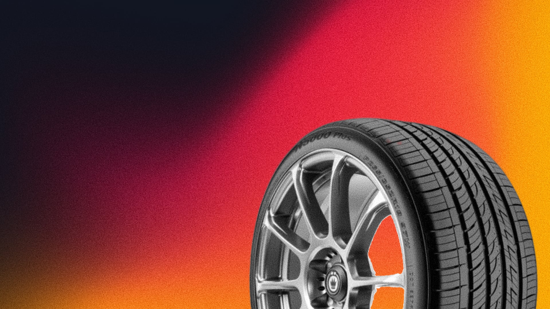 a close up of a tire on a colorful background.