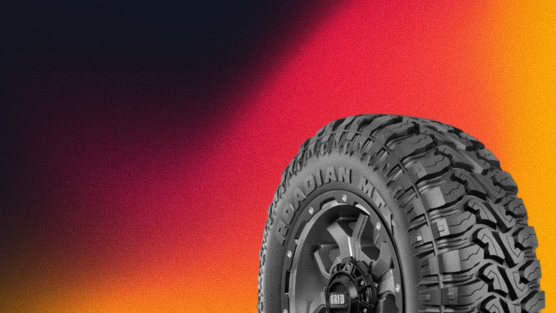 a close up of a tire on a colorful background.