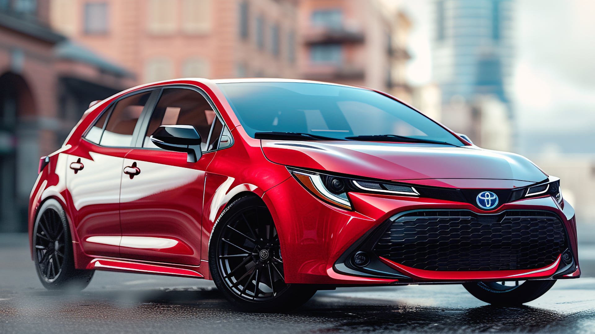 A red 2019 Toyota Corolla parked on a city street, safe from the years to avoid.