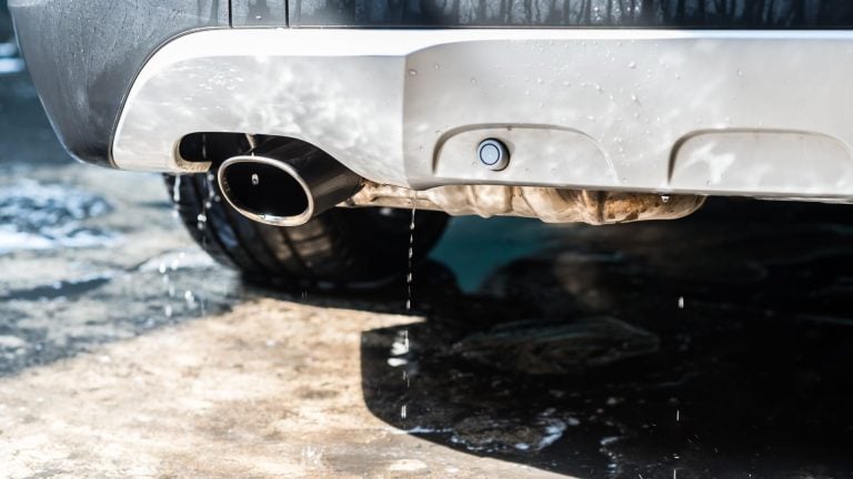 a close up of a car's exhaust system.